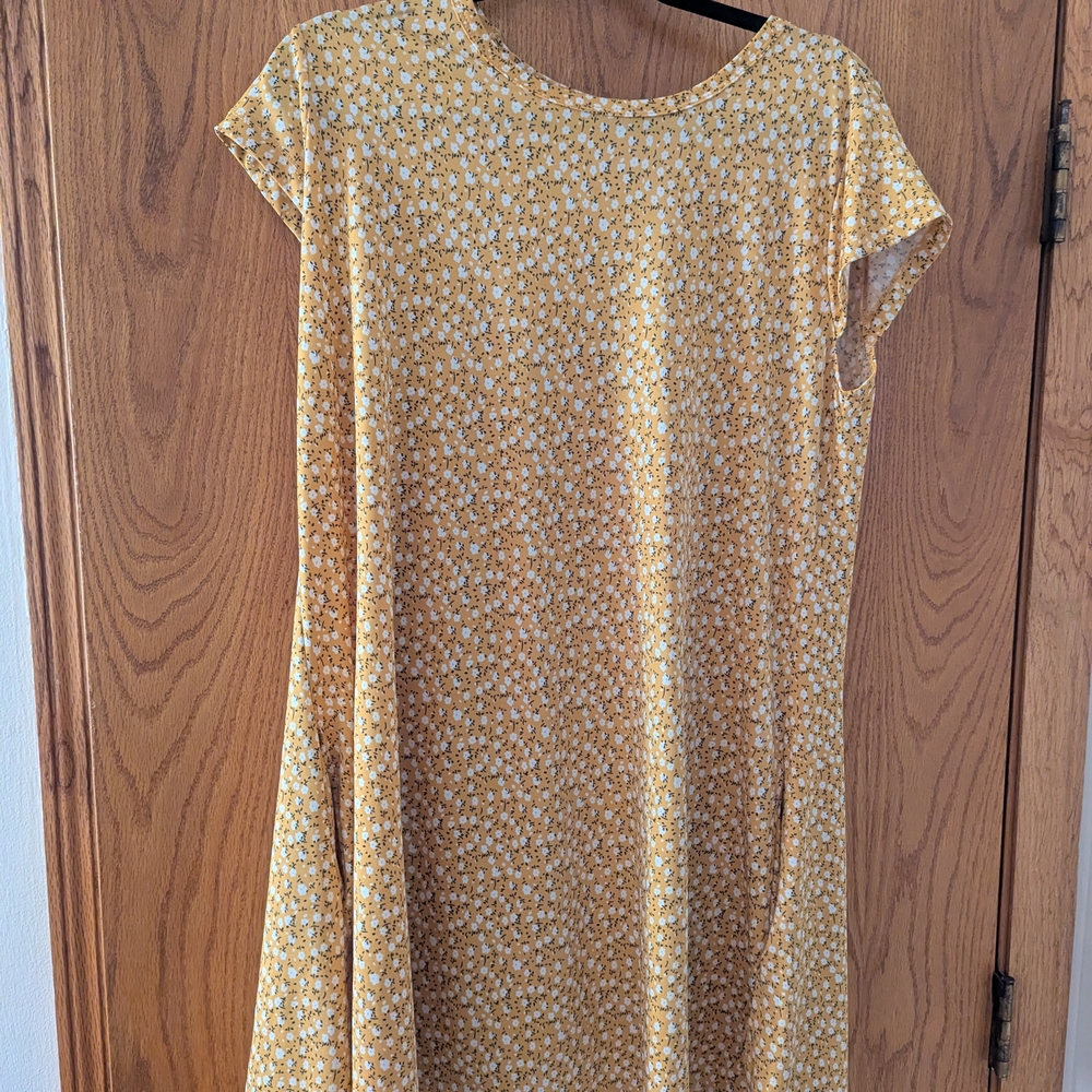 Narianna Yellow Cream Midi Sundress Casual Short Sleeve